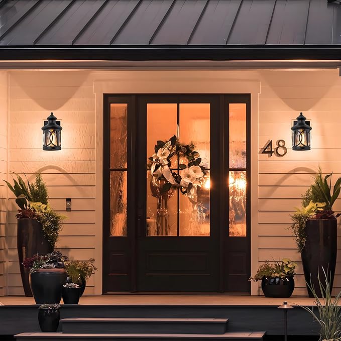 2-Pack Outdoor Wall Lights Porch Lights Waterproof Outdoor Wall Sconce Exterior Light Fixtures Matte Black with Clear Glass Shade for House Garage Patio Front Door Balcony