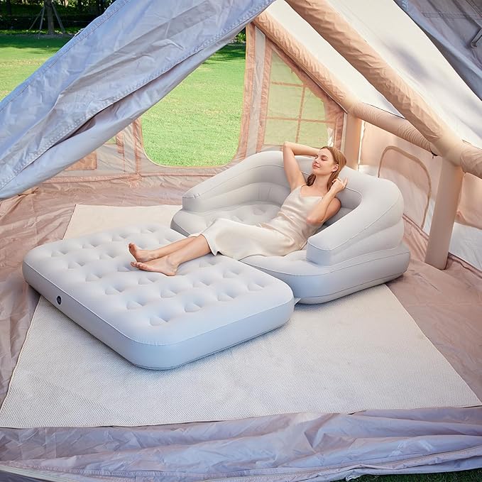 Full Size Inflatable Sofa Bed with Air Pump2-in-1 Blow-Up Couch and Folding Air Mattress Bed for HomeCampingand Guests