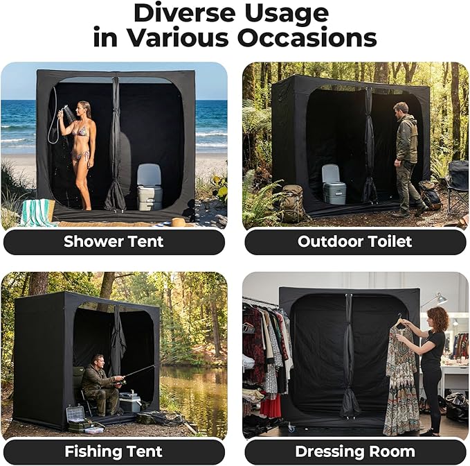 EighteenTek® Shower Tent Camping 2-Room Portable Changing Room Outdoor Shower Enclosure Pop Up Privacy Tent Shelter with Floor &amp Doors Waterproof &amp Lightweight Camping Toilet Bathroom
