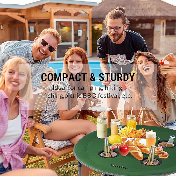 Portable Lightweight Folding Camping Table - Collapsible Foldable Picnic Camp Table with Cooler 4 Enlarged Upgraded Cup Holders and Carry Bag for Tailgating Beach BBQ RV Hiking Party Travel