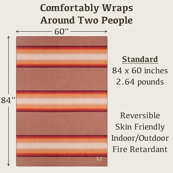 Chubbuck 100% Wool Blanket Camping (60 x 84) - Large Warm Blanket for Camping Emergency Outdoor Concerts and Home Use - Fire Retardant Soft and Warm Blankets for Winter (Bronco)