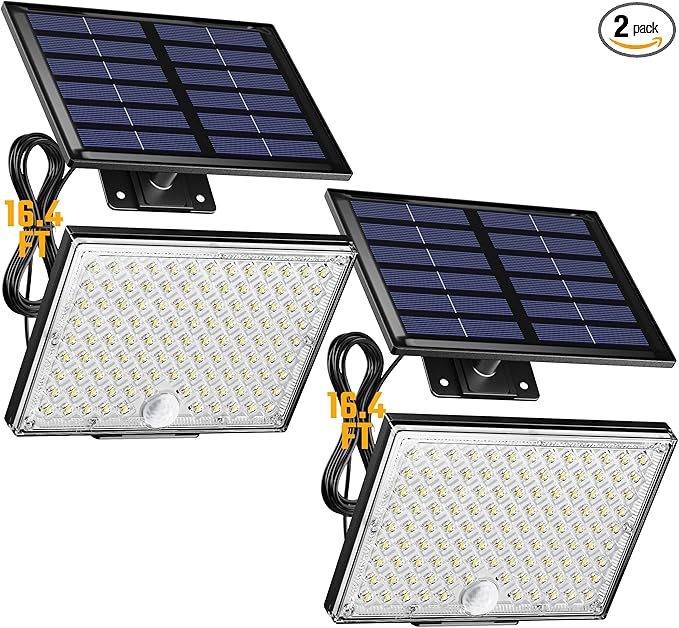 SUPERDANNY Solar Outside Lights with 113 Bright LEDs 7000K Motion Sensor Outdoor Flood Lights Dusk to Dawn with 16ft Cable IP65 Waterproof Security Light for Garden Barn Porch 2 Pack