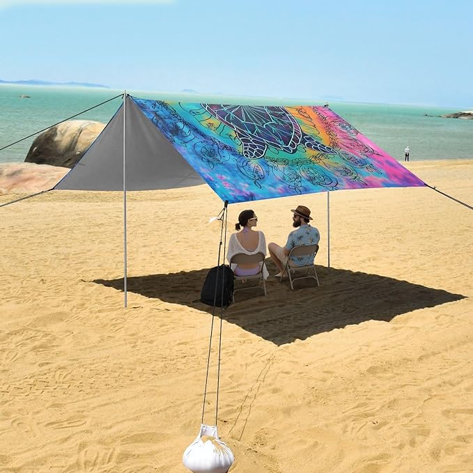 Beach Tent Sun Shelter Tie-dye Mandala Turtle Lightweight &amp Easy Setup Beach Shade Canopy for Camping Fishing