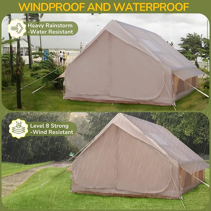 4-10 Person Inflatable Tent Waterproof Quick Setup for Camping Glamping and Family Outdoor Use Beige