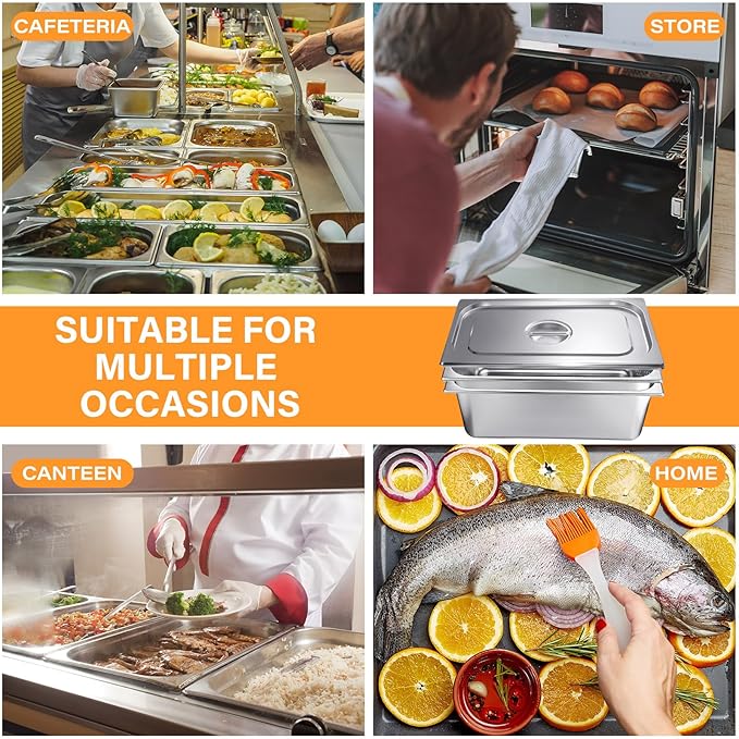 Ferraycle 3 Pack Full Size 6 Inch 8 Inch Hotel Pan with Lid Perforated Steam Table Pan Restaurant Supplies for Kitchen Steam Table Tray for Food Warmer