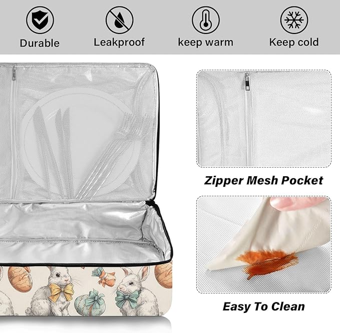 Casserole Carrier Print Cute RabbitInsulated Casserole Carrier for Hot or Cold Food Thermal Lunch Tote for Potluck Parties Picnic Beach Fits 9 x 13 Inches Baking Dish