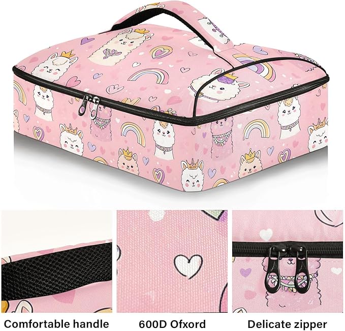 Casserole Carrier Alpaca PatternInsulated Casserole Carrier for Hot or Cold Food Thermal Lunch Tote for Potluck Parties Picnic Beach Fits 9 x 13 Inches Baking Dish