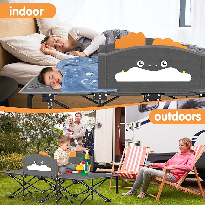 Suteck Kids Camping Cot Comfortable Toddler Cot Bed Easy to Store and Use Portable Sleeping Cot with Guardrail Lightweight Bed for Outdoor Indoor Home