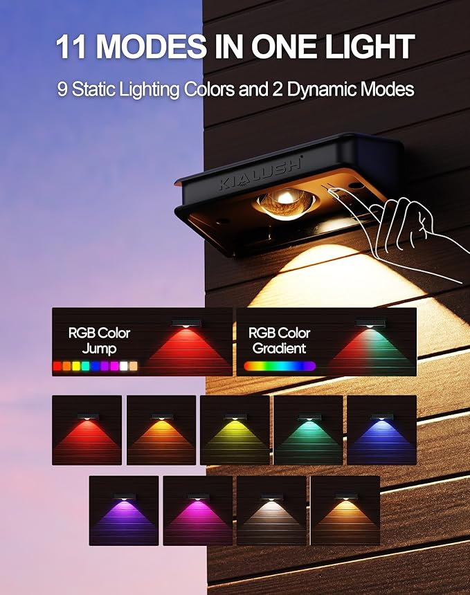 10 Pack Solar Fence Lights - 3 Modes 9 Colors Outdoor Solar Lights Waterproof IP 65 35lm for Step Stair Deck Wall Patio Walkway Porch