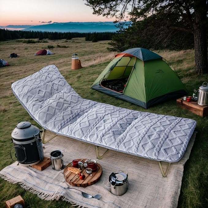 Folding Camping Cot Pad - Portable &amp Comfortable Outdoor Sleeping Mat with Elastic Strap Lightweight Waterproof Bottom Mattress Pad