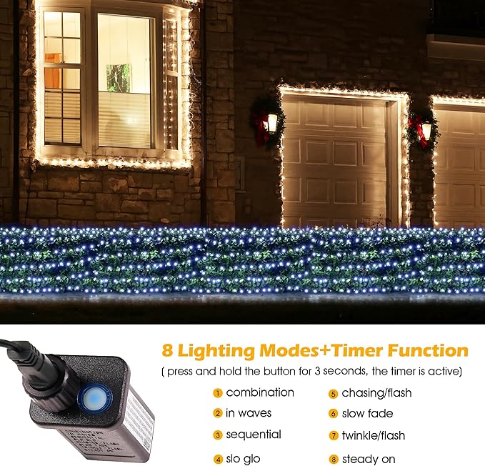 BlcTec Christmas Net Lights 360 LED 9.8ft x 6.6ft Outdoor Christmas Lights with 8 Modes Timer Connectable Waterproof for Trees Bushes Shrubs Yard Outdoor Decorations Cool White