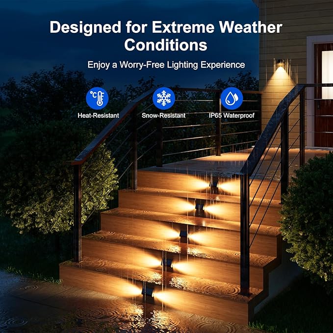 6 Pack Solar Powered Step Lights Outdoor Waterproof LED for Deck Stair Safety Outside Decorative Lamp for Yard Patio Porch Railing Pathway Fence 2 Sided Warm White Lighting for Enhanced Security