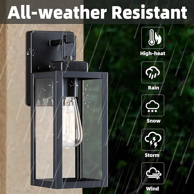 12” Black Wall Sconce Lights-12 Inch Outdoor Wall LightExterior Sconce Steel and Glass Outdoor Porch Light Black Lantern for Front Porch Garage Balcony