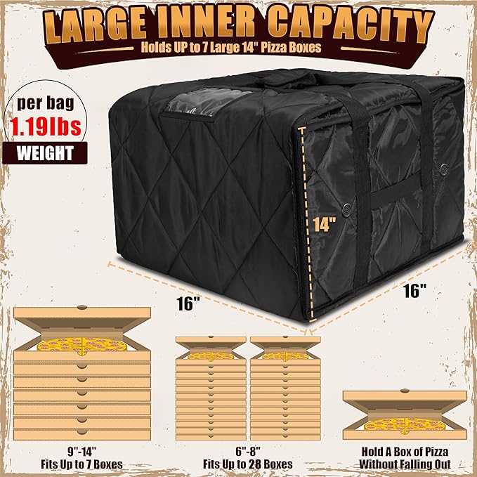 MyLifeUNIT Pizza Bag for Delivery Thermal Insulated Pizza and Food Delivery Bag 16 x 16 x 14 Pizza Warmer Bag Holds 6-7 Large 14 Pizza Boxes Hot Pizza Carrier Insulated Bags