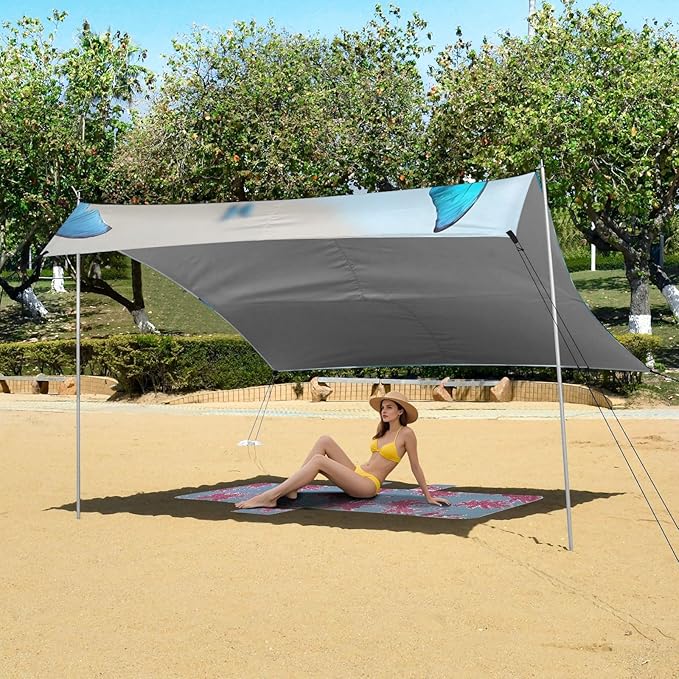 Bolaz Beach Canopy Tent Sun Shade9'×10.5' Large Family Beach Shade UPF50+- Outdoor Shade for Camping Trips FishingBlue Butterflies Beach