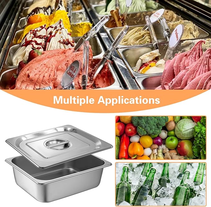 1/2 Size Hotel Pan with Lids 4 Pack 4'' Deep Steam Table Pan 12.8''L x 10.4''W Stainless Steel Pans for Home Party Hotel Buffet