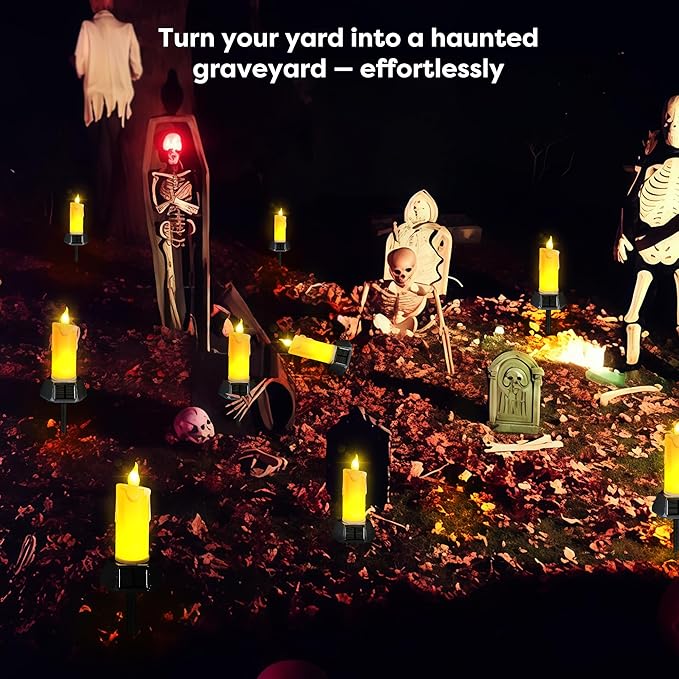 BlcTec Solar Candles Outdoor Waterproof Realistic Flickering Flames LED Candles with IP65 High Rating Waterproof Suitable for Lawn Yard Pathway Camping Graveyard Halloween Outdoor Decor 4 PCS
