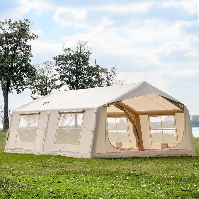 Oxford Inflatable Tent for Camping with Hand Pump 4 Season Glamping Tents with Stove Jack for 8-12 Person Waterproof Outdoor Party Camping Festival