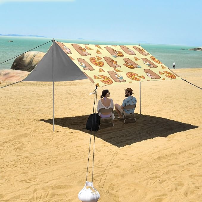 Camping Sun Shelters Capybara Pizza Pattern Beach Canopy 126 * 110.2in