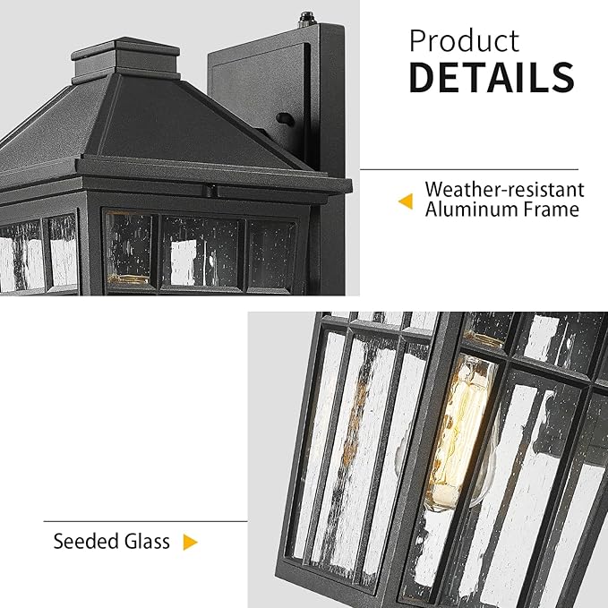 Darkaway Dusk to Dawn Outdoor Wall Lights for House Exterior Lighting Fixtures Wall Mount Porch Lights Waterproof Outdoor Sconce Lights with Seeded Glass for Patio Hallway Garage