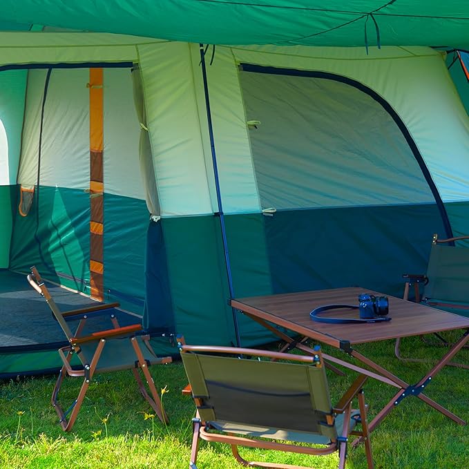 KTT Extra Large Tent 12-14 PersonFamily Cabin Tents2 RoomsStraight Wall2 Doors 4 Windows with MeshWaterproofStraight WallBig Tent for OutdoorPicnicCampingGathering(Brown)