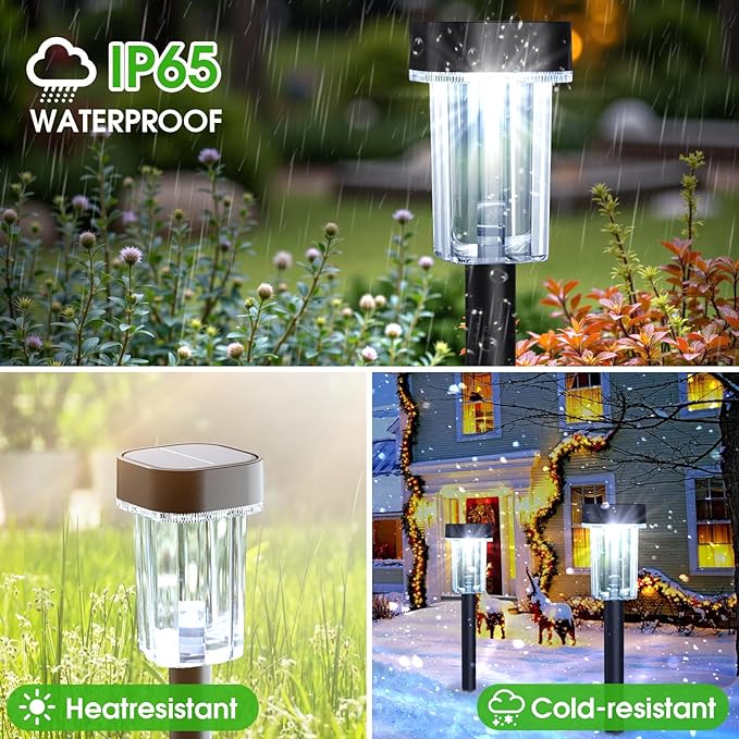 Outdoor Solar Lights for Yard 8 Pack Solar Pathway Lights Waterproof 6000K Cold White LED Landscape Lighting for Garden Outside Landscape Lawn Driveway Walkway Path Patio