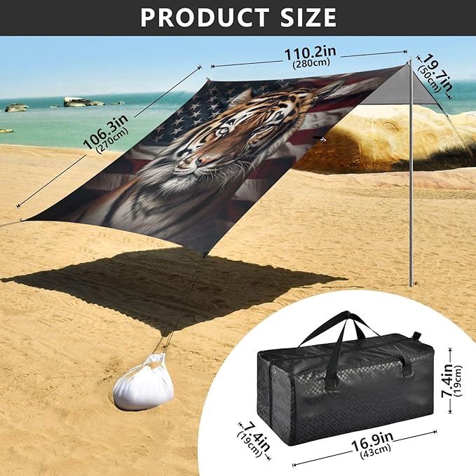 Camping Sun Shelters Cool Tiger and Flag Beach Canopy 126 * 110.2in