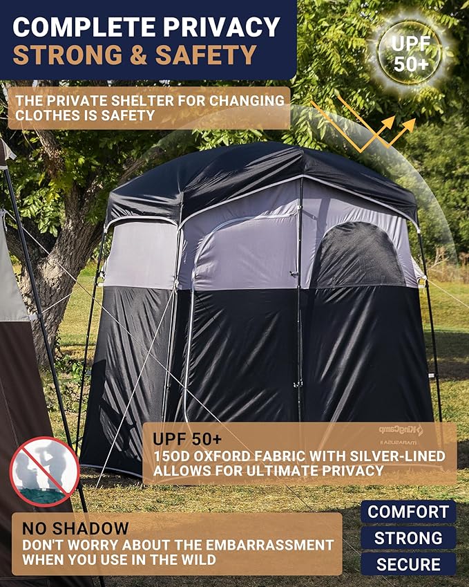 KingCamp Camping Shower Tent Portable Outdoor Privacy Toilet &amp Changing Tent Windproof &amp Waterproof Easy Setup 1 or 2 Room Shelter with Shower Bag for Camping Hiking Beach