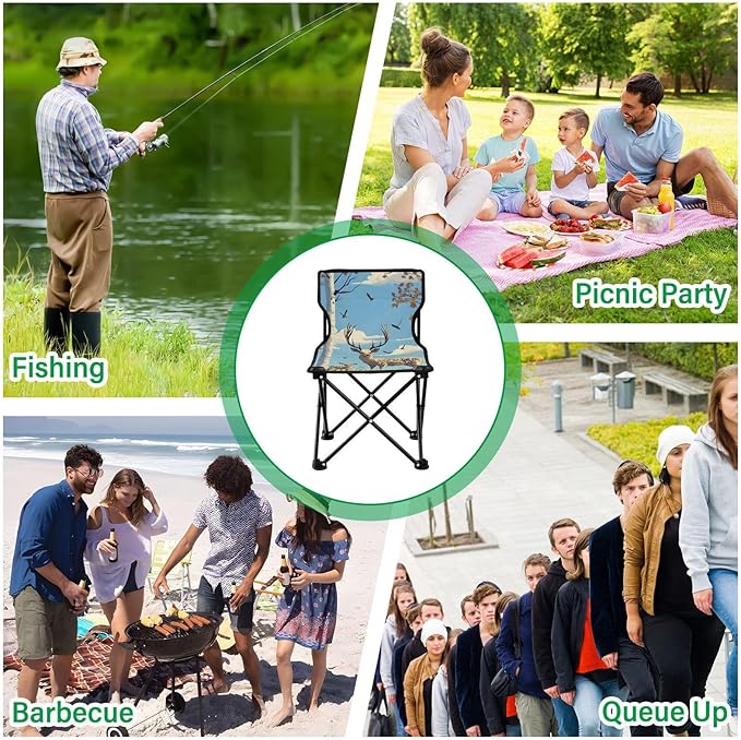 Deer in Woods Portable Camping Chairs Folding Chair - Durable Oxford Fabric Lightweight Iron Frame Easy Fold Design - Ideal for Outdoor Activities Camping Fishing and Travel