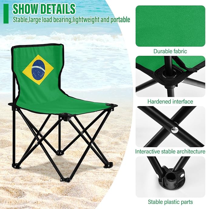 DOMIKING Brazilan Flag Kids' Portable Camping Chairs for Outdoor Beach Chair with Carry Bag Folding Chair for Events Garden Beach