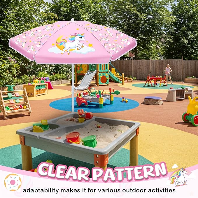 Sweetude Water Table Umbrella (Table Not Included) Kids Seaside Beach Umbrella Picnic Canopy for Summer Toddlers Sand Beach Camping Garden Outdoor Pool Shade Party Supply(Unicorn Theme)