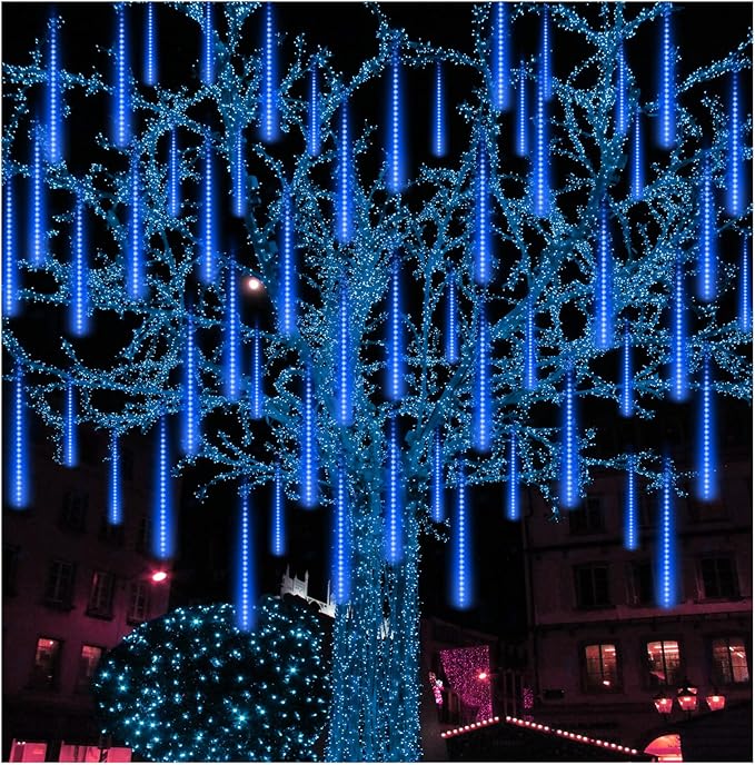 BlueFire Meteor Shower Lights 540 LED 10-Tube 19.7 Waterproof Falling Rain Christmas Lights Outdoor Icicle String Lights for Tree Yard Patio Roof Porch Holiday Party Decoration (Blue)