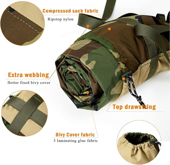 Akmax.cn Bivy Cover Sack for Military Army Modular Sleeping System Waterproof Outer Shell for Sleeping Bag Minimalist Stealth Shelter
