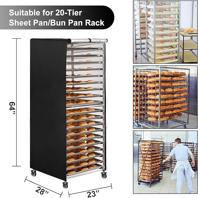 Black 20tier Sheet Pan Rack/Bun Pan Rack Cover With Vents 23X28X64 Bakery Single Rack Covers Waterproof and Dustproof