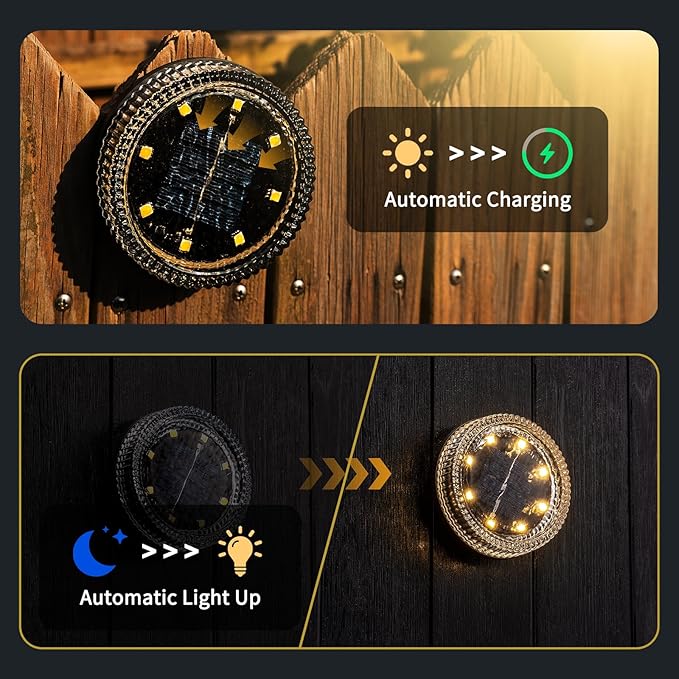 Glass Solar Step Lights with Wave Style Modular-Design Waterproof Outdoor Fence Lights for Stairs Step Yard Patio Garden Wall Pathway Decorative Patio Table Lighting Warm White (2 Pack)