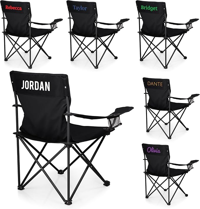 PICNIC TIME Personalized PTZ Camp Chair Custom Outdoor Camping Chair Beach Chair with Carrying Bag (Black)