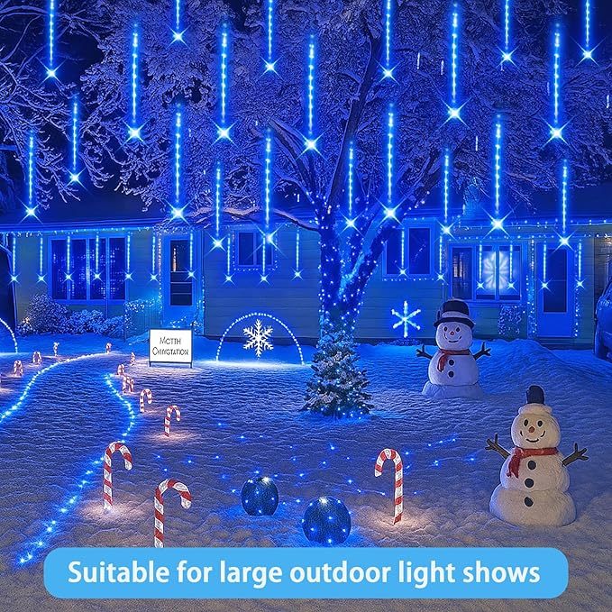 Blue Christmas Icicle Lights Outdoor: 40 Tube(Equivalent to 5 Sets of 8-Tubes) Meteor Shower Rain Lights - Waterproof Christmas Halloween Decorations for Yard Outside Tree Roof UL Plug