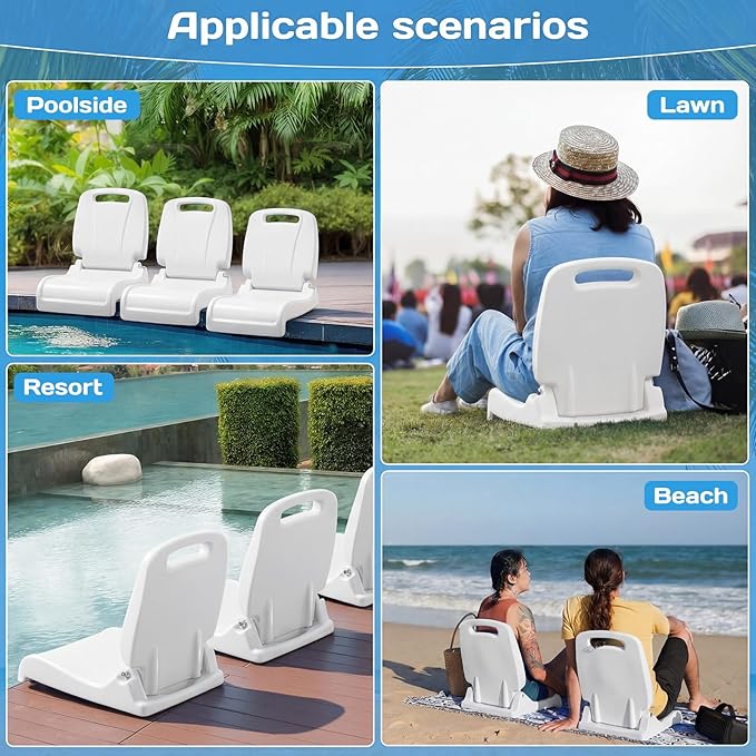 4 Pcs Pool Chairs Foldable Poolside Chairs for Edge of Pool Portable Seat for Outdoor Beach Stadium Durable ABS Plastic with Back Support(White)