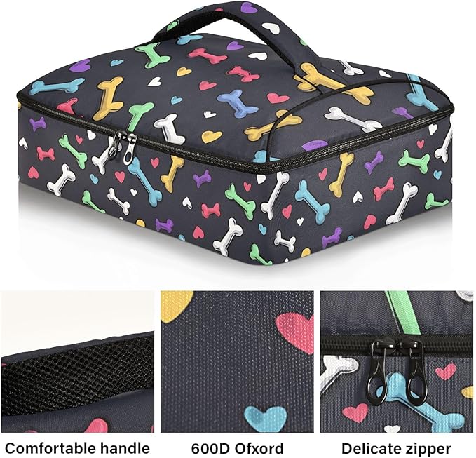 Casserole Carrier Colored Bones LoveInsulated Casserole Carrier for Hot or Cold Food Thermal Lunch Tote for Potluck Parties Picnic Beach Fits 9 x 13 Inches Baking Dish