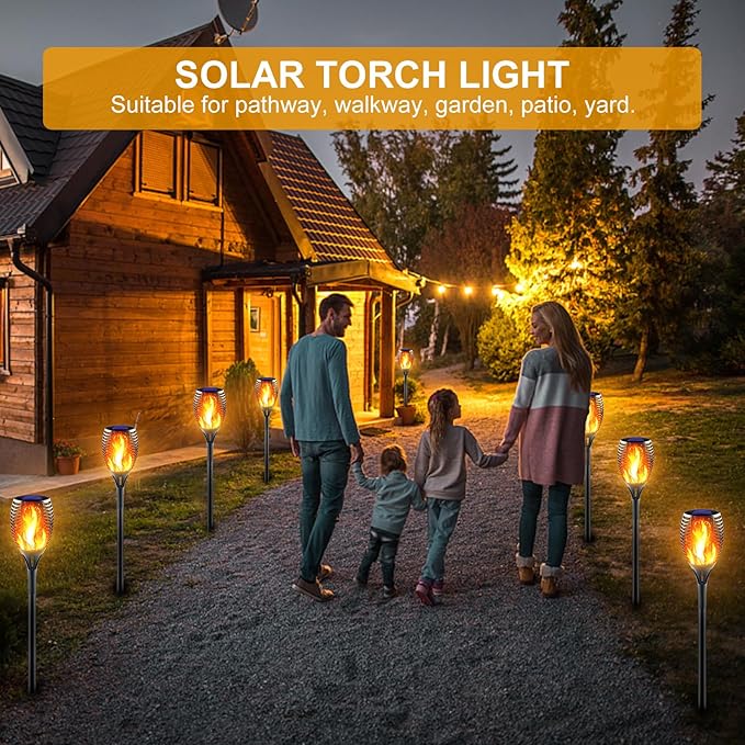 Large Solar Torch Light with Flickering Flame Upgraded Ultra-Bright Solar Outdoor Lights Waterproof Landscape Decorations Lighting Security Tiki Torches for Garden Yard Pathway (4 Pack)