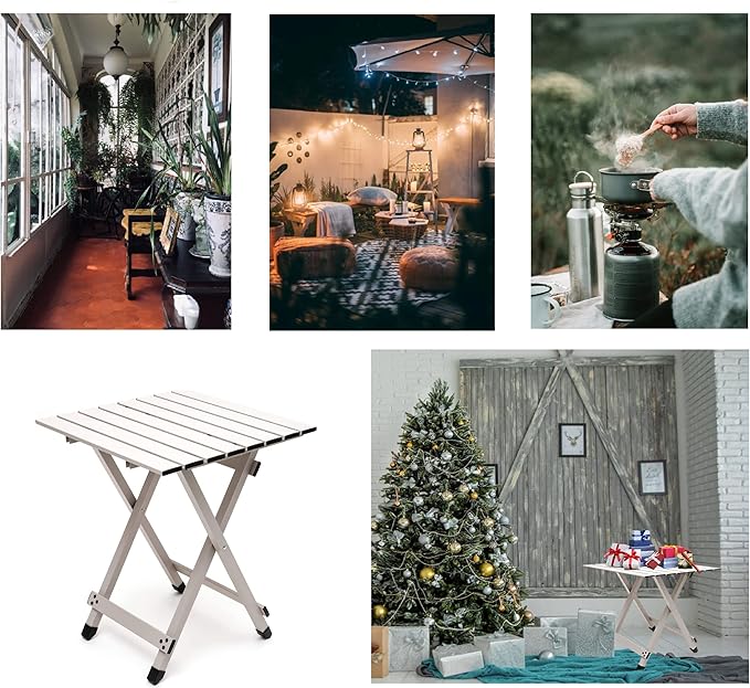 SUNNYFEEL Folding Camping Table - Lightweight Aluminum Portable Picnic Table 18.5L x 18.5W x 24.5H Inch for Cooking Beach Hiking Travel Fishing BBQ Indoor Outdoor Small Foldable Camp Tables