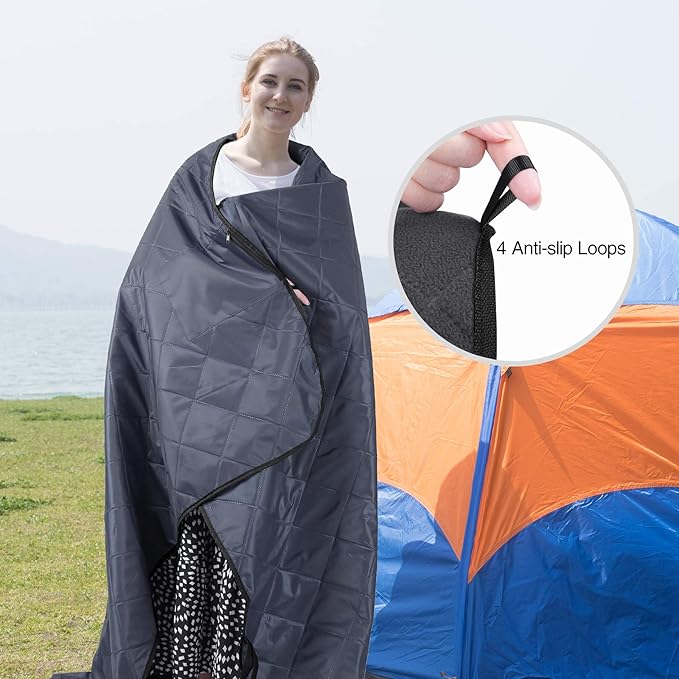 REDCAMP Large Waterproof Stadium Blanket for Cold Weather Soft Warm Fleece Camping Blanket Windproof for Outdoor Sports Grey