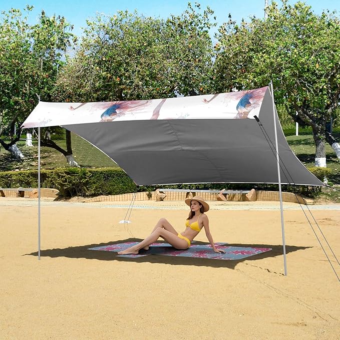 Blue Pink Ballet Dancer Pattern Camping Sun Shelter Beach Tent Portable Beach Sun Shade Outdoor Canopy for Camping Trips Fishing Picnic