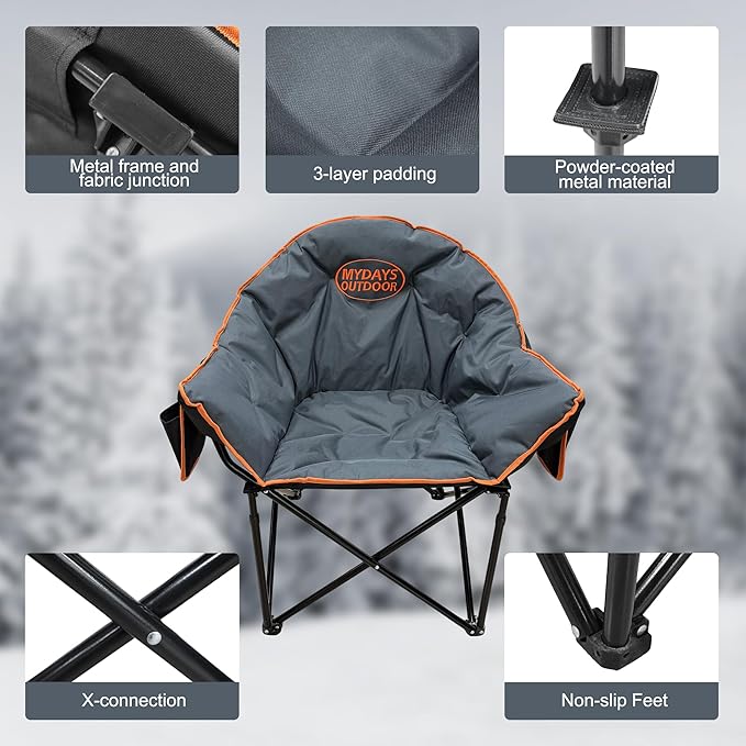 Oversized Heated Camping Chair for Adults(No Power Bank) Heavy Duty Camping ChairsHeated Chairs Outdoor SportsW/3 Control Levels for Back &amp Seat(Grey)