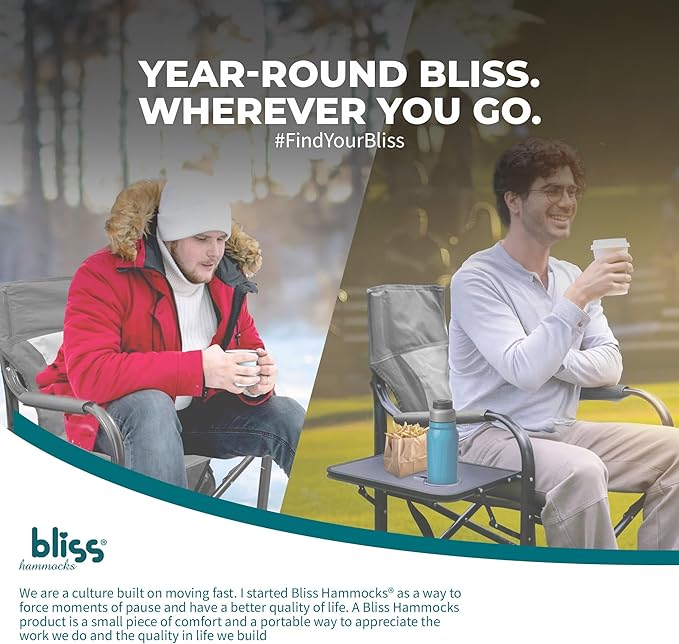 Bliss Hammocks 24 Volt Heated Directors Seat with 3 Heat Settings Folding Portable 21 Inch Wide Steel Frame Camping Chair - Battery Included Gray