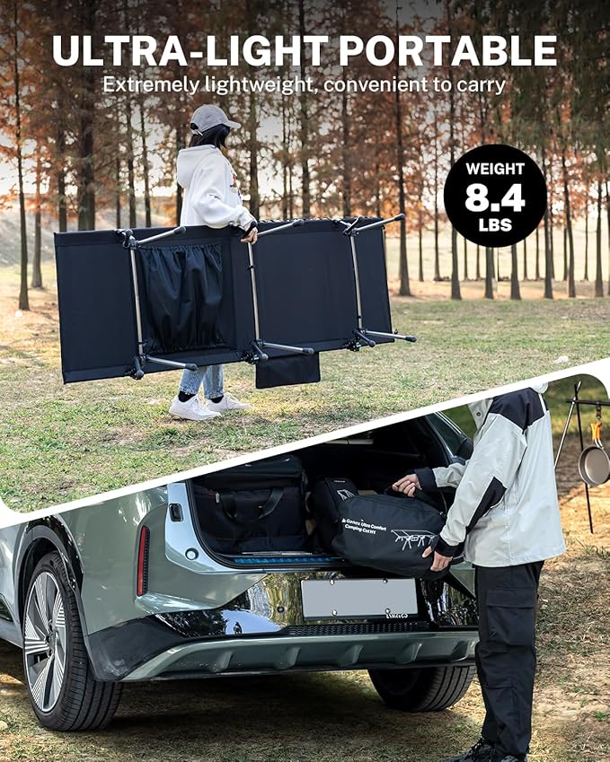 Gonex Camping Cot with Leg Extenders 2 in 1 Portable Ultralight Folding Cot for Adults Adjustable Height Supports 350lbs Sleeping Bed for Backpacking Travel Beach Home 74.8x27.5(Black 1 PCS)