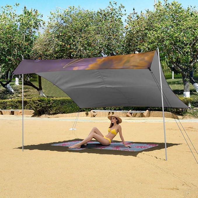 ALAZA Highland Cow Sunflower Halloween Beach Tent Sun Shelter UPF50+ Protection Beach Shade Canopy w/ 4 Sandbags for Outdoor Camping Fishing Backyard Fun Picnic 10x9 ft