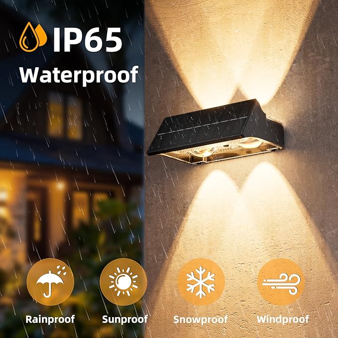NIORSUN Solar Fence Lights Outdoor 6 Pack Up and Down Waterproof Solar Wall Lights Warm &amp Cool White + RGB Fence Lights with Lens Dusk to Dawn Lighting for Patio Backyard Pool Railing (Blac