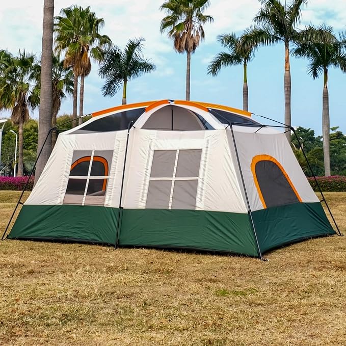 KTT Extra Large Tent 8-10-12 PersonFamily Cabin Tents2 Rooms3 Doors and 3 Windows with MeshStraight WallWaterproofDouble LayerBig Tents for OutdoorPicnicCampingFamily Gathering