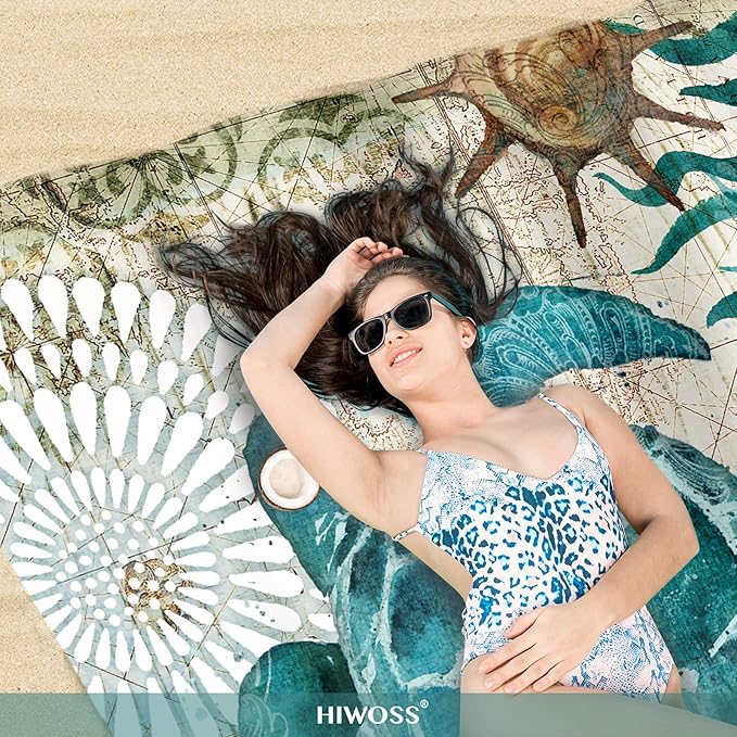 Beach Blanket Waterproof Sandproof Oversized 95”x 80”Sand Free Beach Mat with Corner PocketsPortable Mesh Bag for Beach FestivalPicnicTravel and Outdoor Camping (Seaturtle)